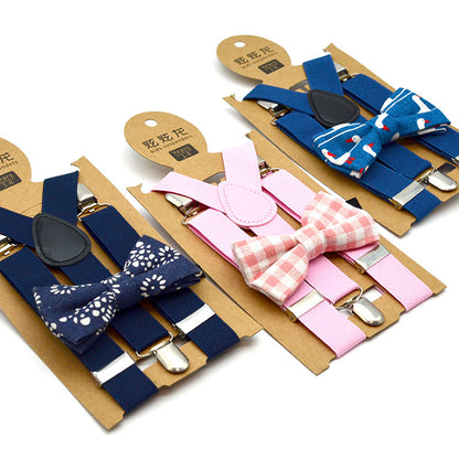 New Children's Suspender Printed Bow Tie Set