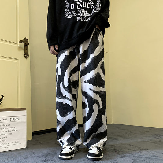 Zebra Stripe Jeans Men's Loose-fitting Wide-leg Trousers