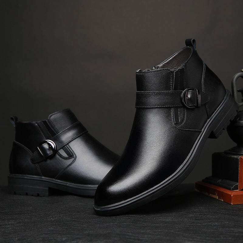 Plush cowhide cotton shoes business boots leather shoes