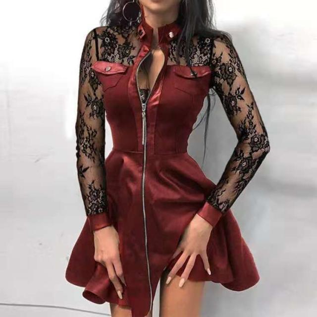 Fashionable PU leather and receiving waist dress