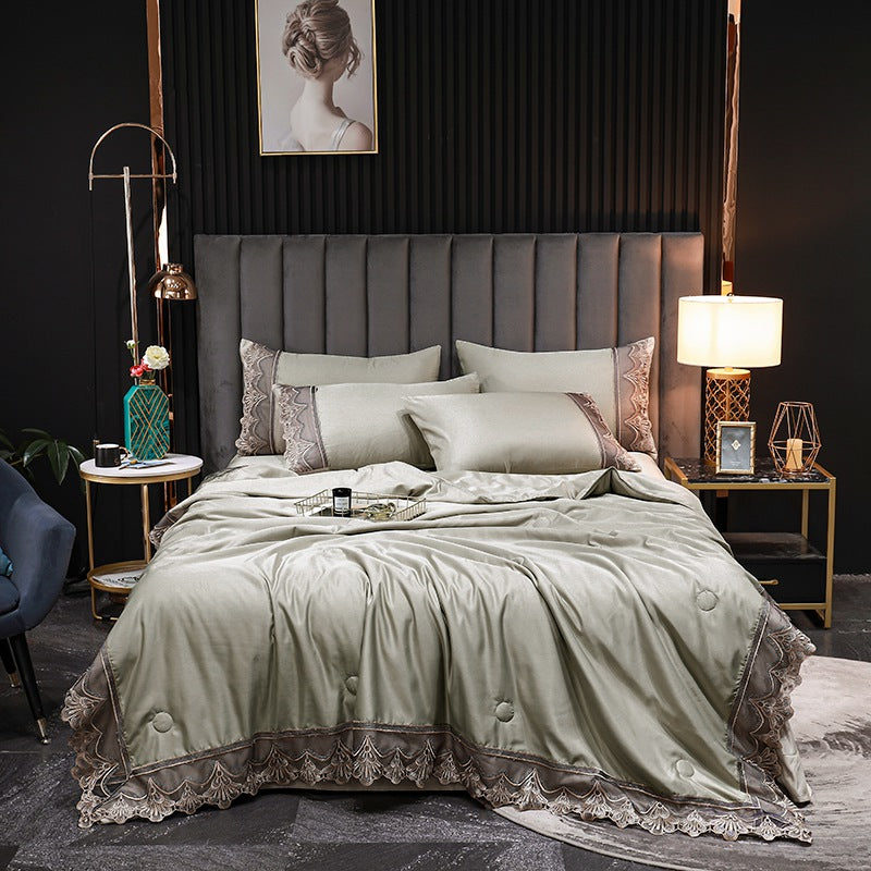 Ice Silk Four-piece Embroidered European Style Lace Edge Washable Air-conditioning Quilt