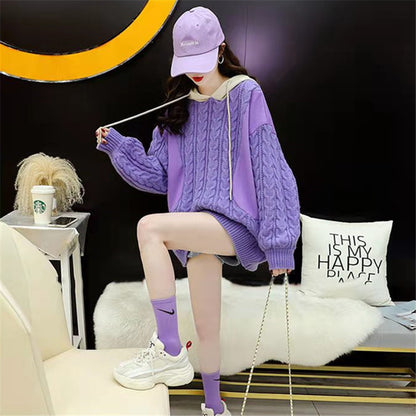 Plus Size Women's Stitching Hooded Sweater New Style