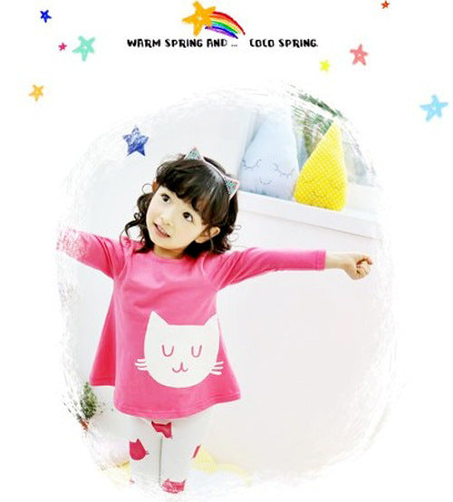 Children's Kitty Long Sleeve Suit Popular Girl's Cotton Two Pack