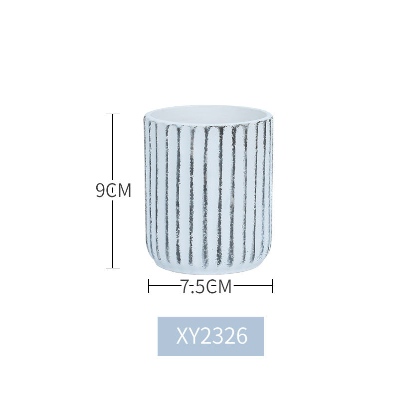 Ceramic Vase White Simple Striped Handicraft Decoration Home Living Room Desktop