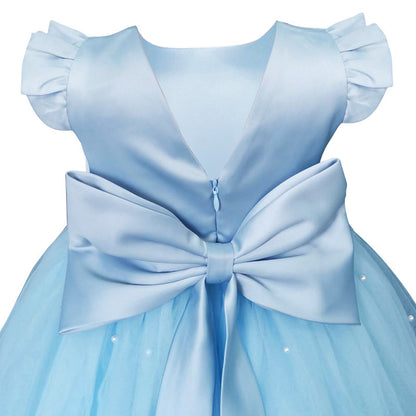 Girl's Gown Mesh Backless Bow Umbrella Princess Dress