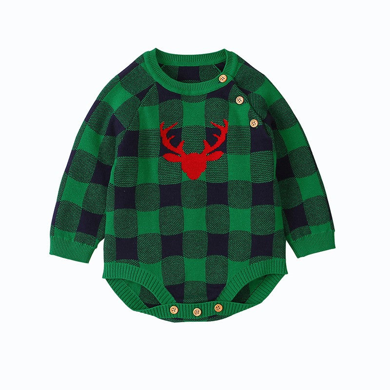 One-piece long-sleeved plaid one-piece triangle romper crawl