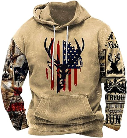 Native buffalo Printed winter Hoodie Men's fashion