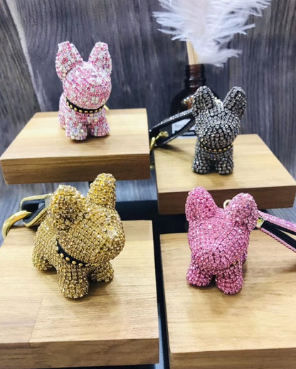 Diamond-encrusted dog key chain pendant