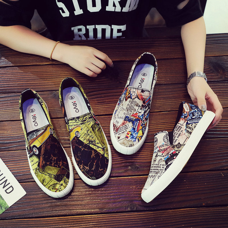 Graffiti Canvas Shoes Men's Low-cut Korean Youth Men's Shoes