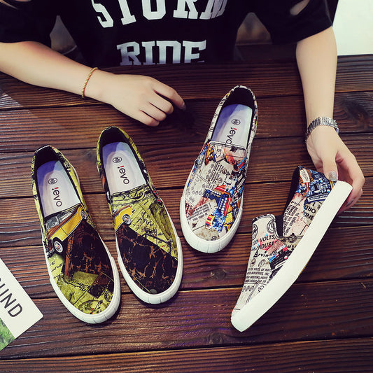 Graffiti Canvas Shoes Men's Low-cut Korean Youth Men's Shoes