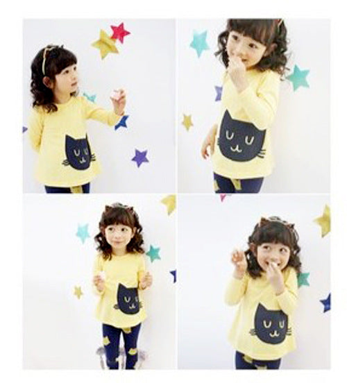 Children's Kitty Long Sleeve Suit Popular Girl's Cotton Two Pack