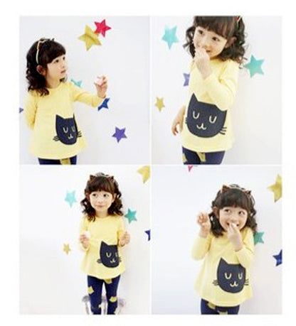 Children's Kitty Long Sleeve Suit Popular Girl's Cotton Two Pack