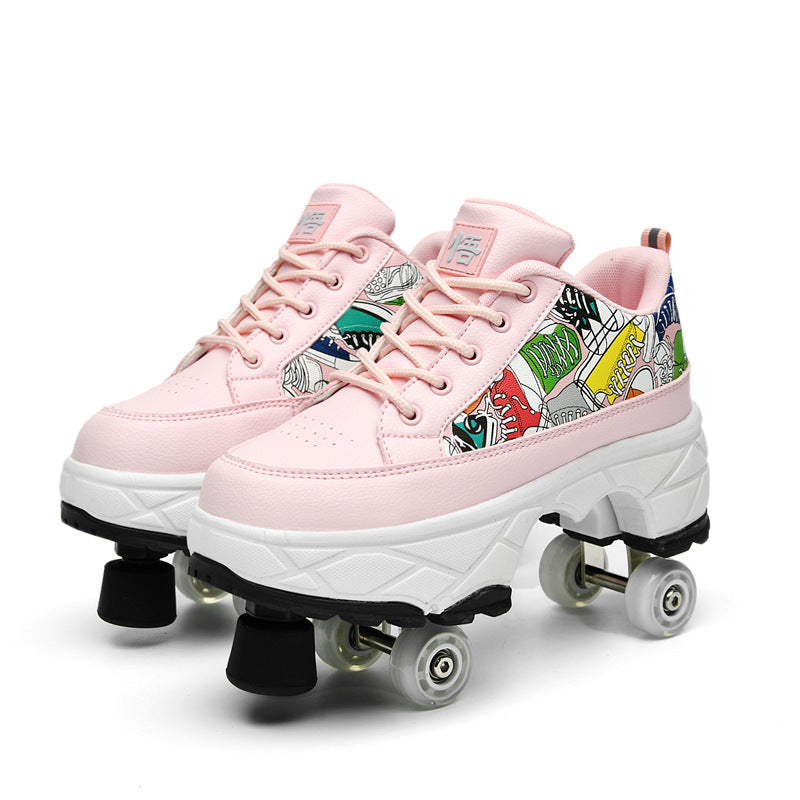 Shoes Transformative Shoes Four-wheel Dual-use Skates Double-row Heelys Roller Skating The Skating Shoes