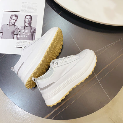 Cowhide Sponge Cake Platform White Shoes Women - FLIPSTYLEZLLC