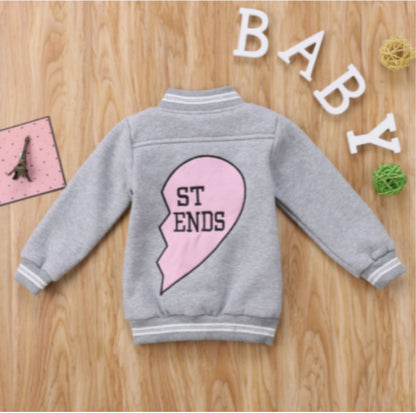 CHILDREN'S THICK COAT GREY LETTERS RIGHT HEART TOP