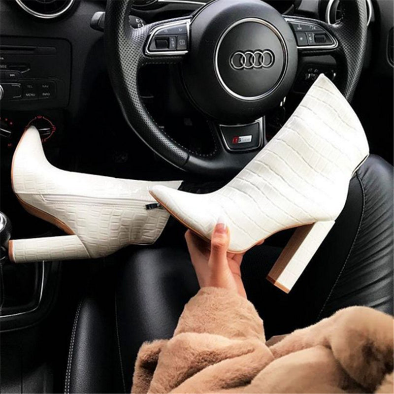 Women Shoes High Heels Leather White Ankle Boots - FLIPSTYLEZLLC