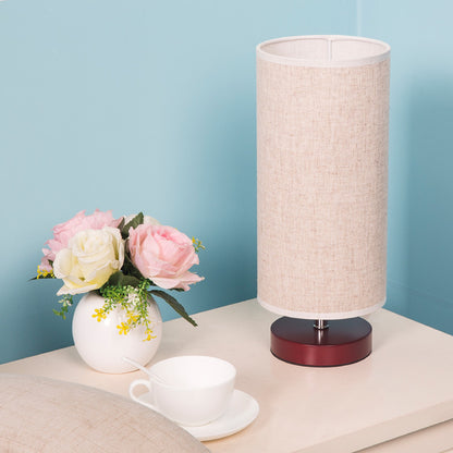 Simple round linen table lamp