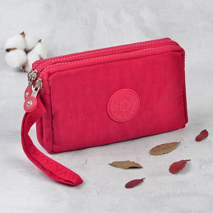 Simple Three-Layer Zipper Canvas Hand Purse