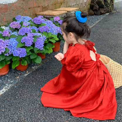 Children's Short Sleeve Tie Back Princess Dress