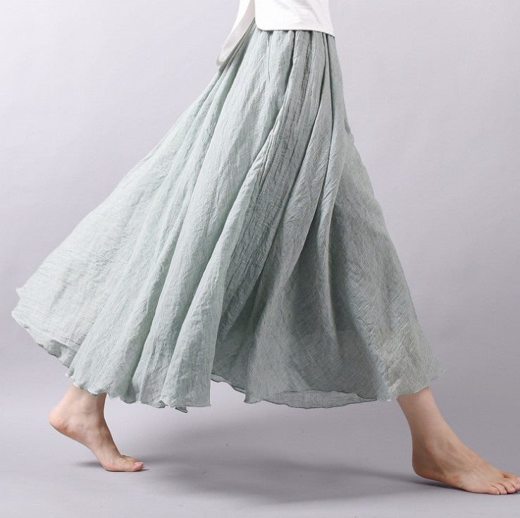 Mori Girl Art Plus Size Cotton And Linen Skirt Elastic Waist Linen A-line Skirt
