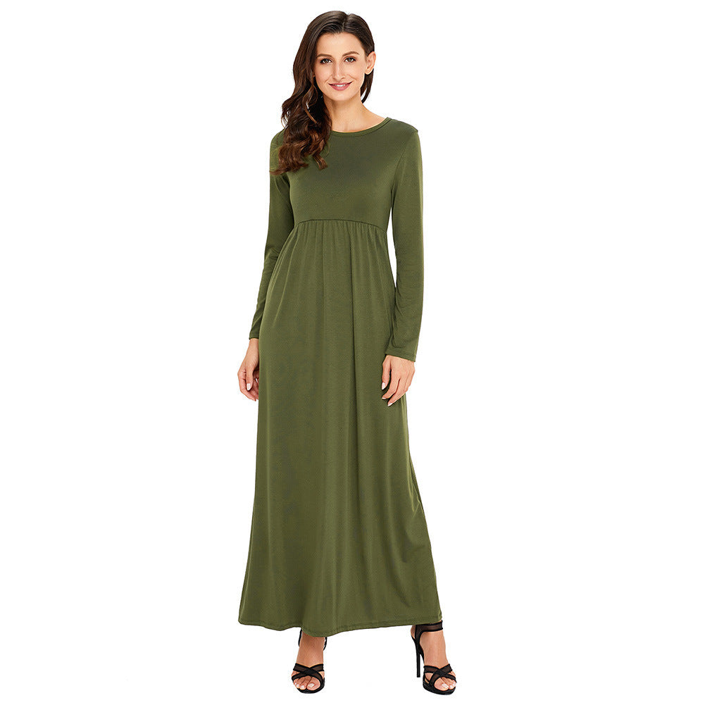 Round neck long sleeve plus size dress