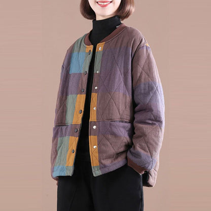 Plus Size Casual Plaid Stitching Retro Little Clothes