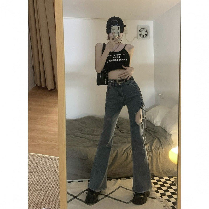 Rope-pumping Waist Slimming Design Sense Hot Girl Micro-flared Pants