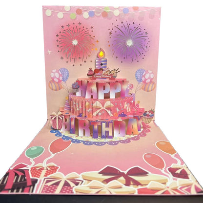 Ins Style Birthday Cake Music Light 3D Stereoscopic Greeting Cards High-end Creative Fireworks Display Effect Audio Card Cross-border