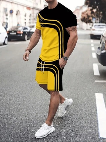 Summer Fashion Trend 3D Digital Printing Men's Short Sleeve Shorts Suit