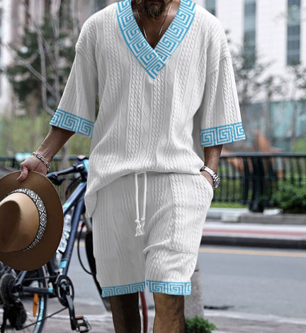 Casual Printing Suit Men's Summer Loose Short Sleeve T-shirt Shorts Set