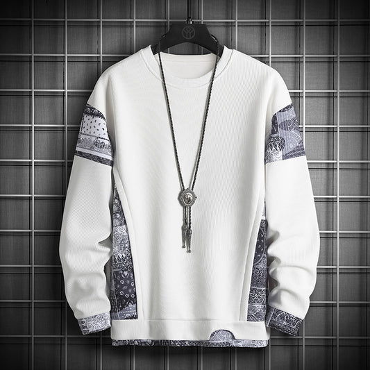 Men's Plus Size Waffle Contrast Color Stitching Sweatshirt