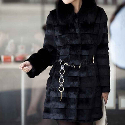 Mid-Length Imitation Mink Fur All-Match Slim Coat