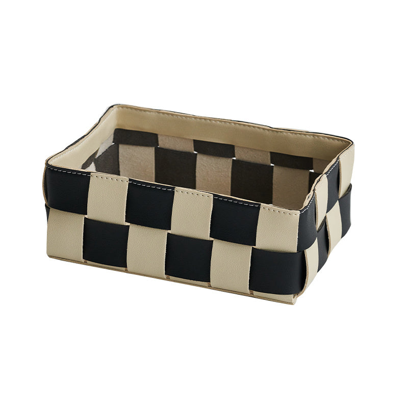 Black And White Hand Woven Storage Basket PU