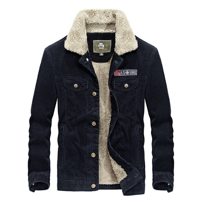 Stand collar corduroy men's loose large size jacket plus velvet thick coat