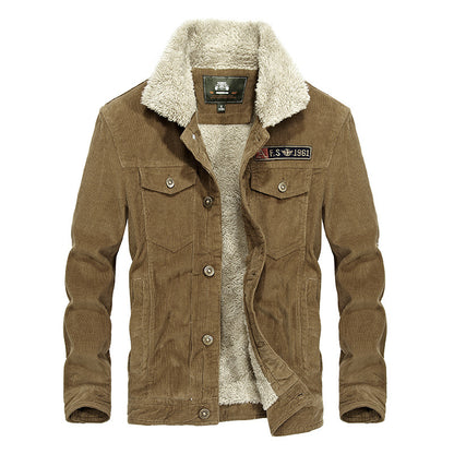 Stand collar corduroy men's loose large size jacket plus velvet thick coat