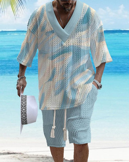 Casual Printing Suit Men's Summer Loose Short Sleeve T-shirt Shorts Set