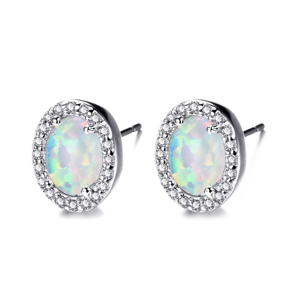 Oval White Opal Edge White Small Diamond Studs