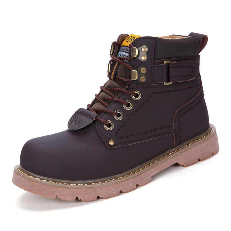 British Style Winter High-top Tooling Plus Velvet Korean Trendy Cowhide Rhubarb Boots