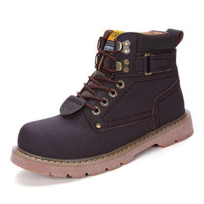 British Style Winter High-top Tooling Plus Velvet Korean Trendy Cowhide Rhubarb Boots