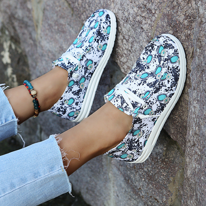 Loafers Women Sunflower Print Flats Casual Canvas Shoes Non-lace Lazy Shoes - FLIPSTYLEZLLC