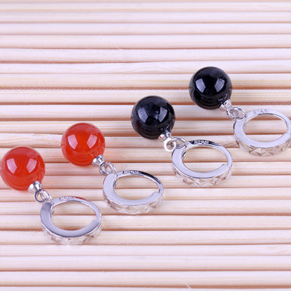 Women's natural black red onyx Korean version earrings silver-plated ear jewelry