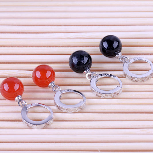 Women's natural black red onyx Korean version earrings silver-plated ear jewelry