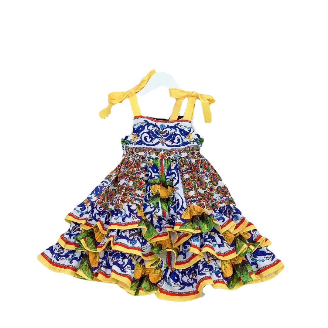 New Cute Pastoral Girls Court Print Suspender Skirt