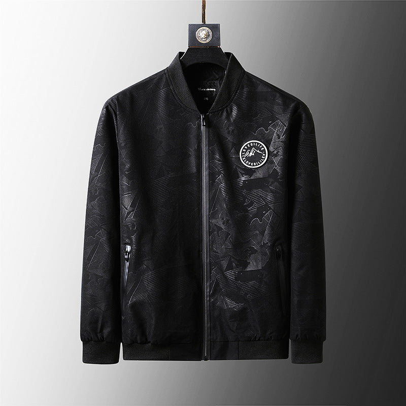 BLACK  Plus Size Loose Clothes Men's Stand-up Collar Jacket