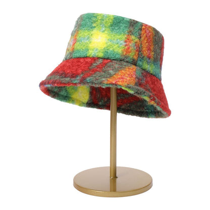 Cashmere Loop Tie Dyed Autumn And Winter New Plaid Face Small Warm Woolen Basin Hat