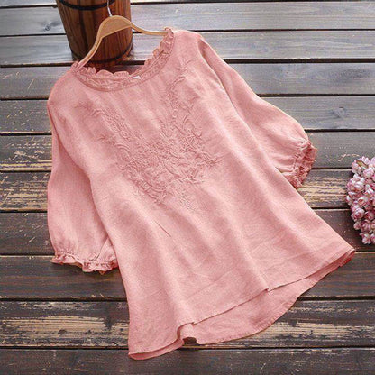 Fashion Cotton Plus Size Loose Embroidered T-shirt