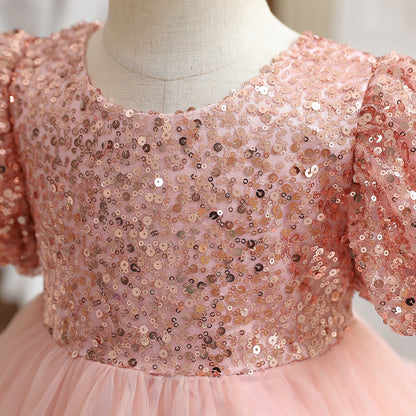 Baby Girl Sequin Ball Performance Costume Birthday Fluffy Gauze Princess Dress