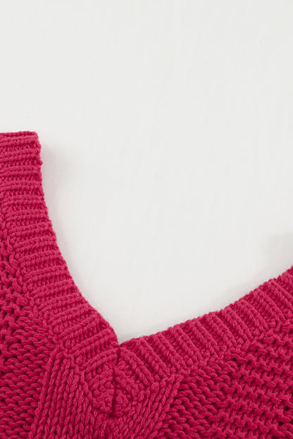 Dark Gray Bubblegum V-Neck Braided Knit Sweater