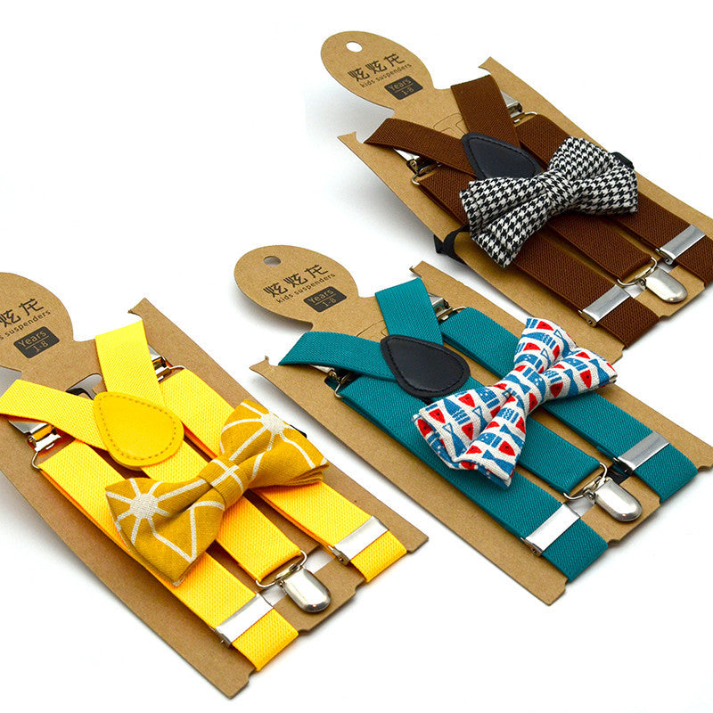 New Children's Suspender Printed Bow Tie Set