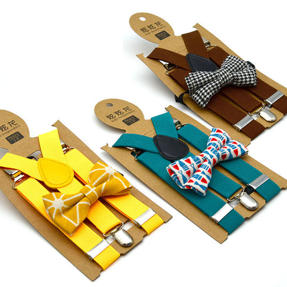 New Children's Suspender Printed Bow Tie Set